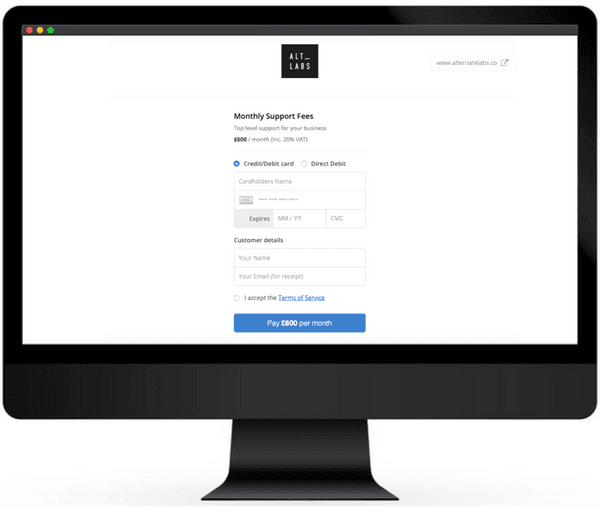 Customer completing payment via the Zoom chat link