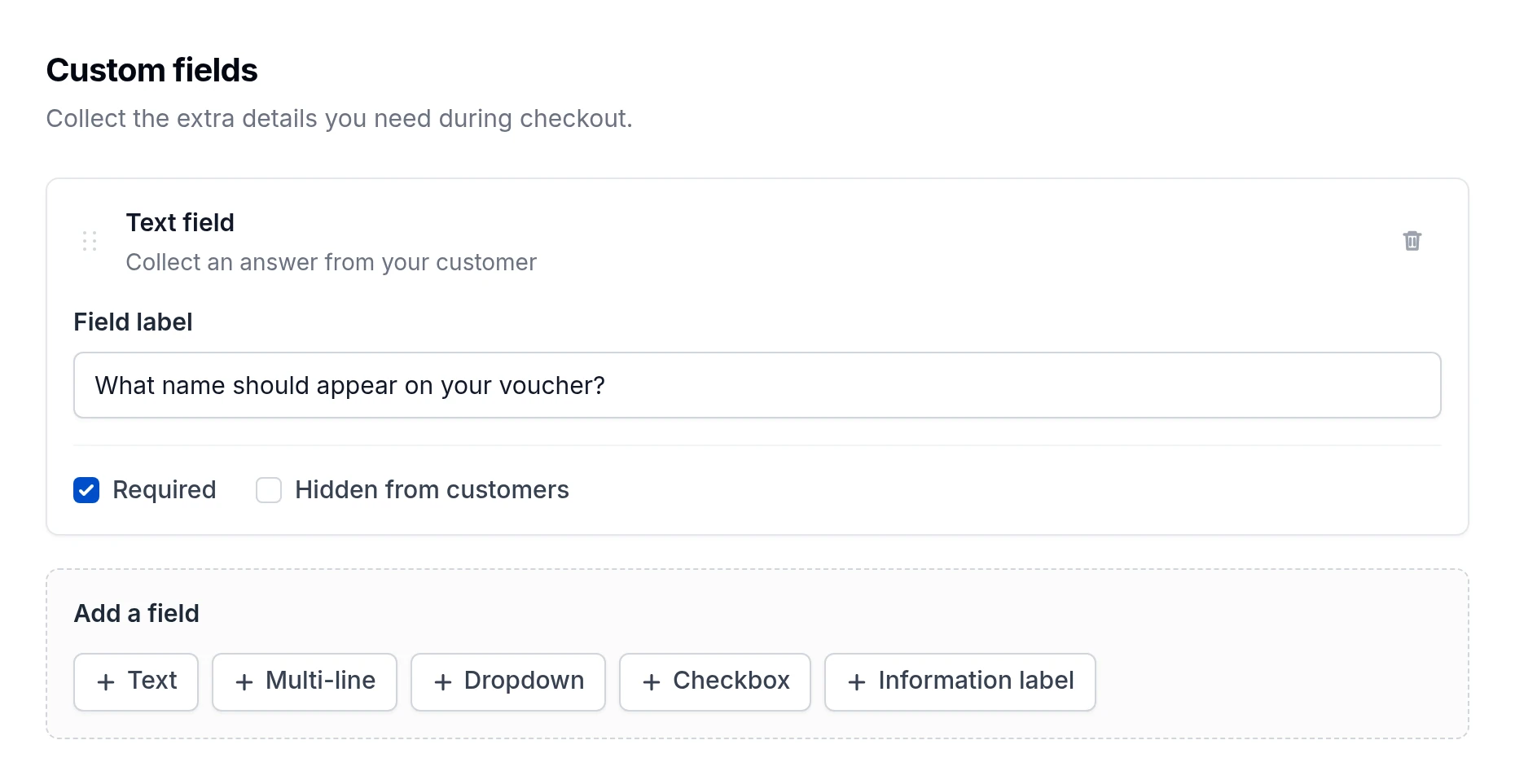 Required text field asking what name should appear on the voucher