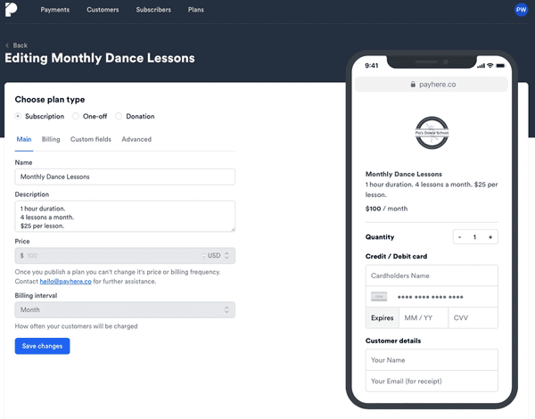 Creating a monthly payment plan in Payhere