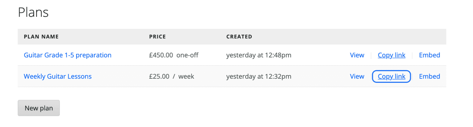 Copying the Payhere plan payment link
