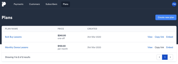 Copying the Payhere plan page URL