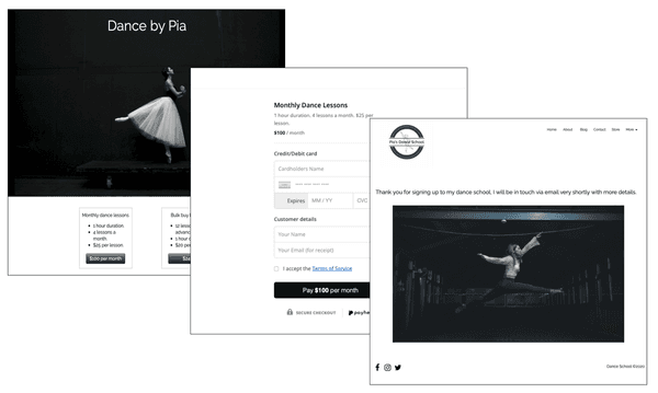 Published WebStarts page with a Payhere payment button